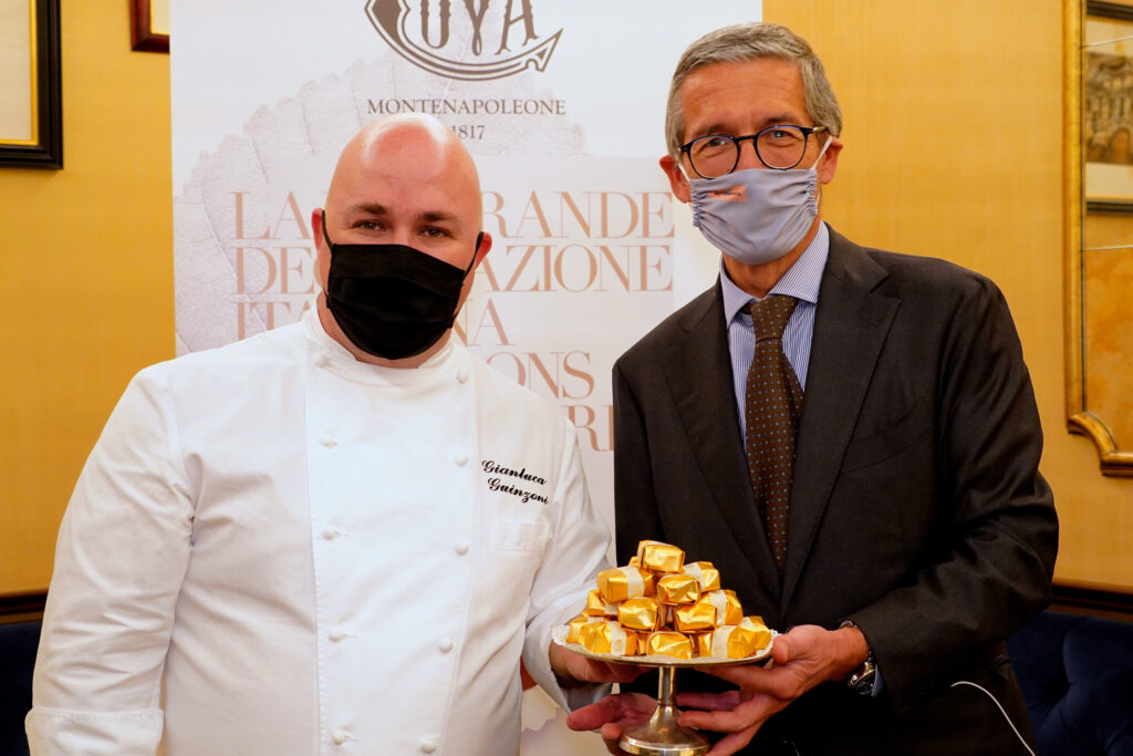 Lo chef Gianluca Guinzoni e il presidente di Agromontana Enrico Bardini presentano i marron glacé