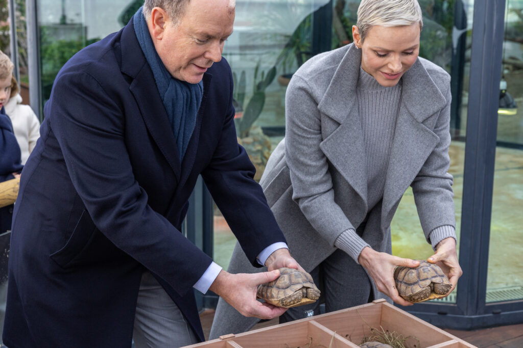 I Principi di Monaco, Alberto II, Charlene e i loro figli Jacques e Gabriella, hanno partecipato alla preparazione delle tartarughe africane che tornano in Senegal