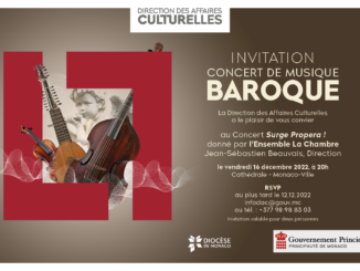 La Direction des Affaires Culturelles organizza alla Cattedrale di Monaco, venerdì 16 dicembre ore 20, un concerto di musica barocca: Surge Propera.