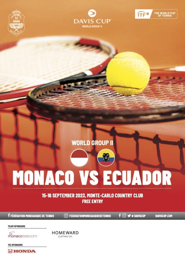 Si giocheranno al Monte-Carlo Country Club gli incontri di Coppa Davis World I, venerdì 15 e sabato 16 settembre tra il Monaco e l'Ecuador