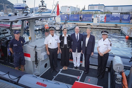 LL.AA.SS. i Principi Albert II e Charlene, accompagnati da Charlotte Casiraghi, madrina della Pubblica Sicurezza, hanno inaugurato, la nuova motovedetta Saint Georges della Polizia marittima