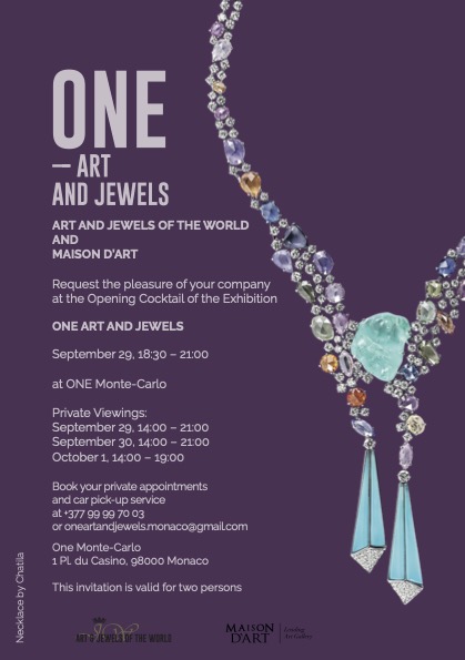 "Art and Jewels of the World" e la galleria monegasca "Maison d'Art" organizzano il salone "One Art and Jewels" al One Monte-Carlo.