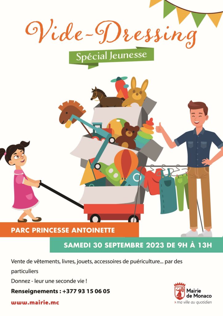 Lo svuota Dressing per i giovani  del Comune di Monaco si terrà nel Parco Princesse Antoinette sabato 30 settembre  possibile prenotare uno stand.