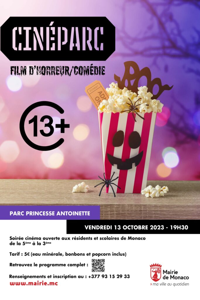 Serata di cinema all'aperto, per i ragazzi delle scuole medie di Monaco in occasione di Halloween al Parc Princesse Antoinette