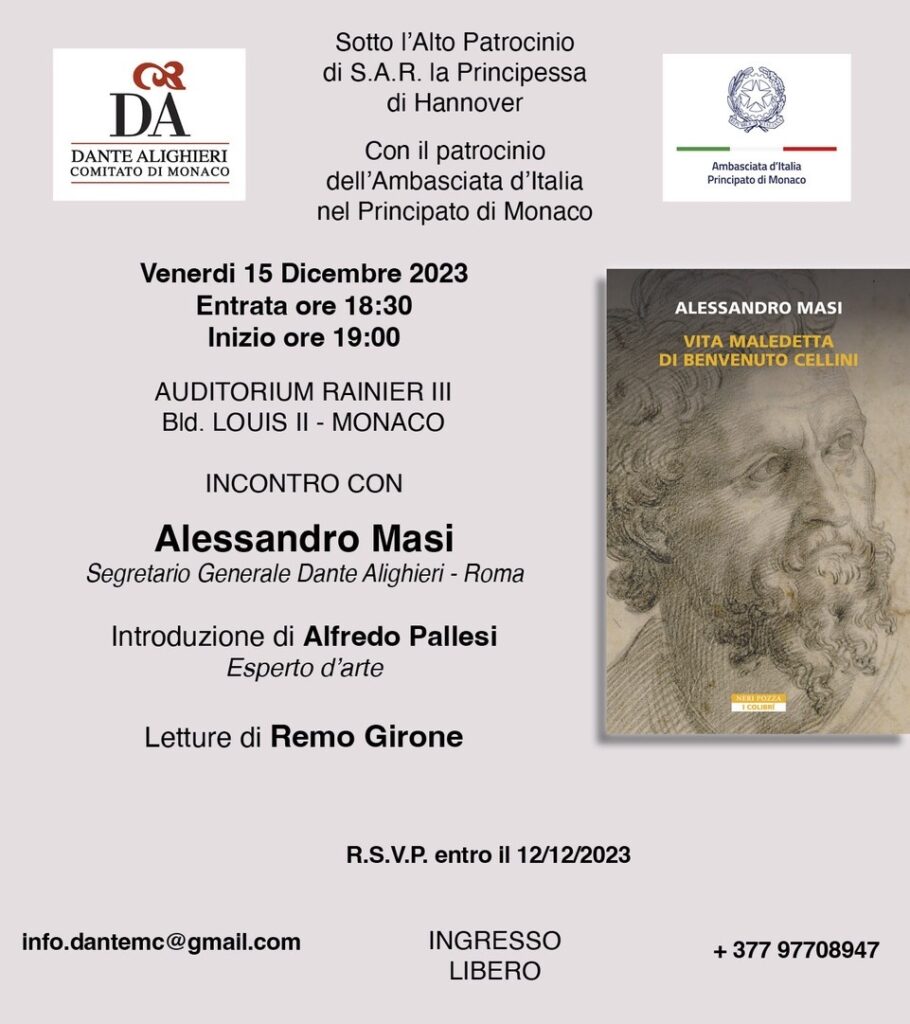 La Dante Alighieri Monaco presenta il libro di Alessandro Masi "Vita maledetta di Benvenuto Cellini".