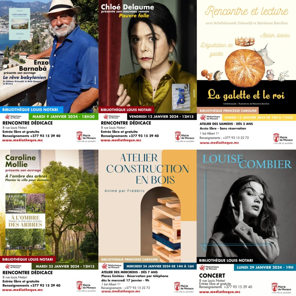 Gli appuntamenti del mese di gennaio alla Mediateca, Biblioteca Louis Notari e Princesse Carolina di Monaco