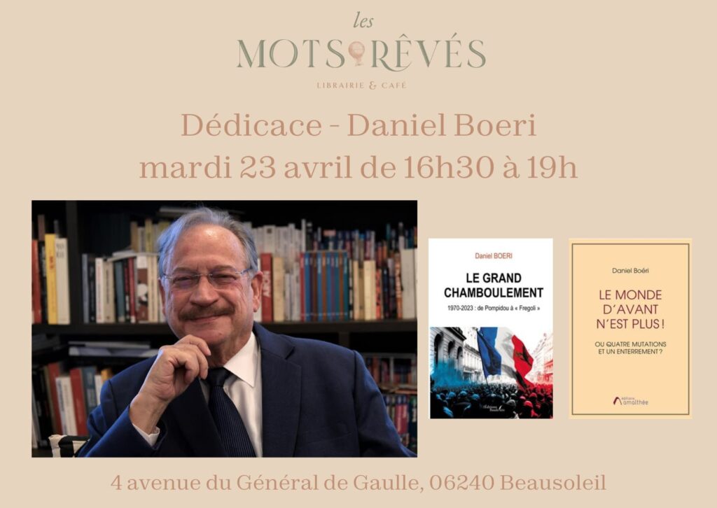 Daniel Boeri, dedicherà i suoi libri martedì 23 aprile dalle 16h30 alle ore 19 alla libreria Les Mots Rêvés a Beausoleil