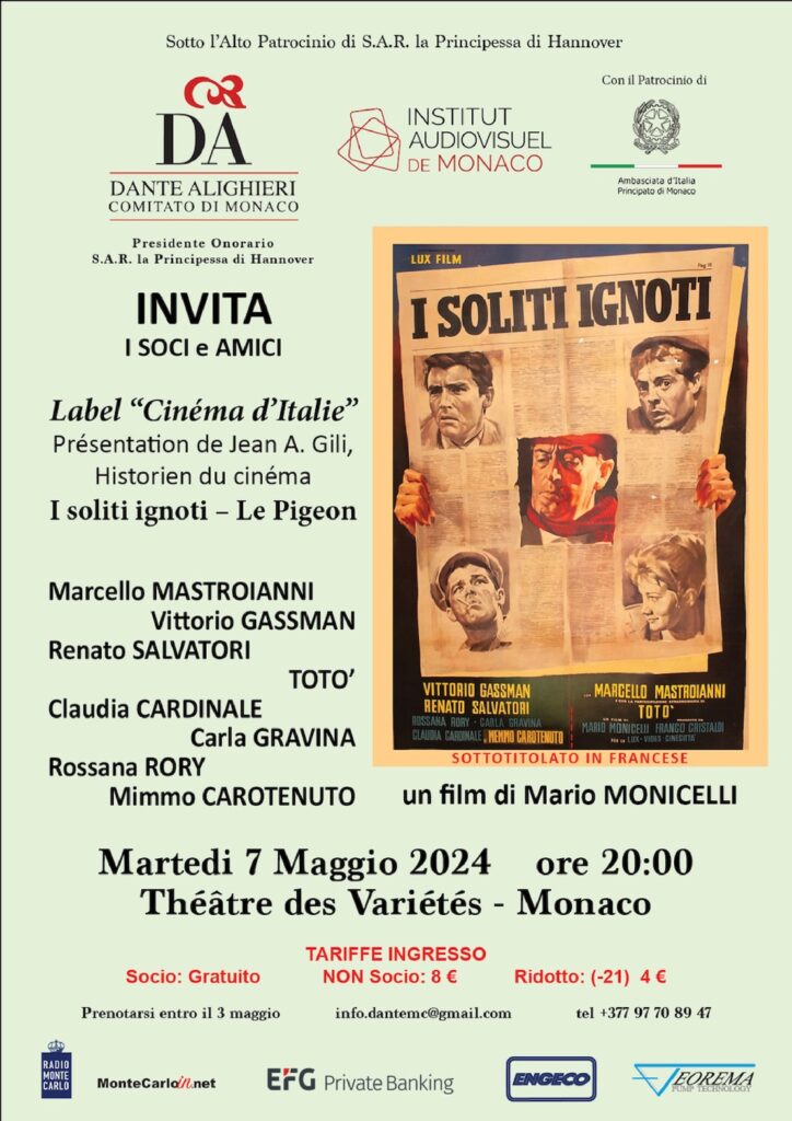 Martedì 7 maggio la Dante Alighieri di Monaco propone la proiezioni del capolavoro di Mario Monicelli "I soliti ignoti" al teatro des Variété