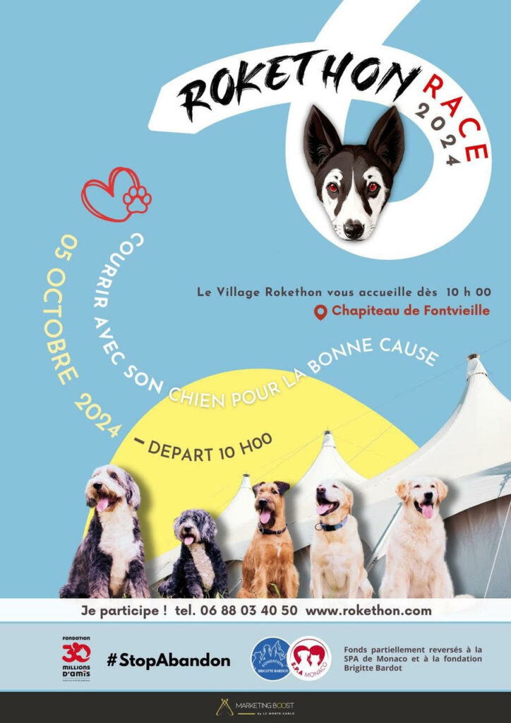 Sabato 5 ottobre dalle ore 10, appuntamento al Villaggio Rokethon a Fontvieille per una corsa di solidarietà contro l'abbandono di cani e gatti.