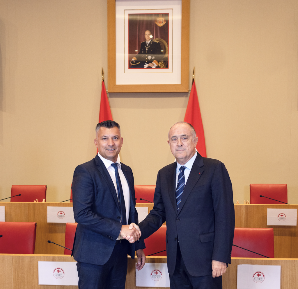 Thomas Brezzo, Presidente del Conseil National di Monaco ha accolto il neo Ministro di Stato Didier Guillaume.