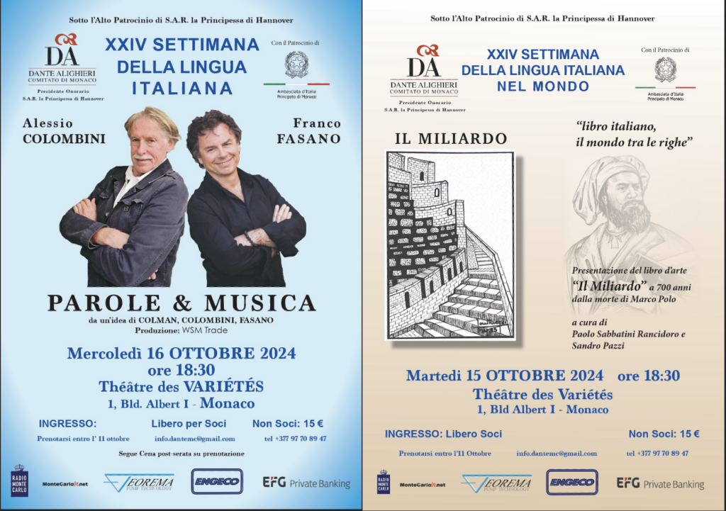 La Dante Alighieri di Monaco presenta nella Settimana delal lIngua italiana lo spettacolo "parole e Musica, la lingua italiana nella musica internazionale con Alessio Colombini e Fraco Fasano