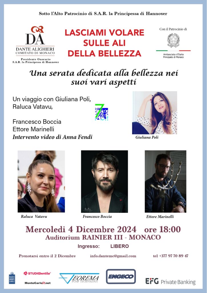 La Dante Alighieri comitato di Monaco, propone mercoledì 4 e venerdì 6 dicembre, due eventi: "Lasciami volare sulle ali della bellezza" e "Il genio delle donne".