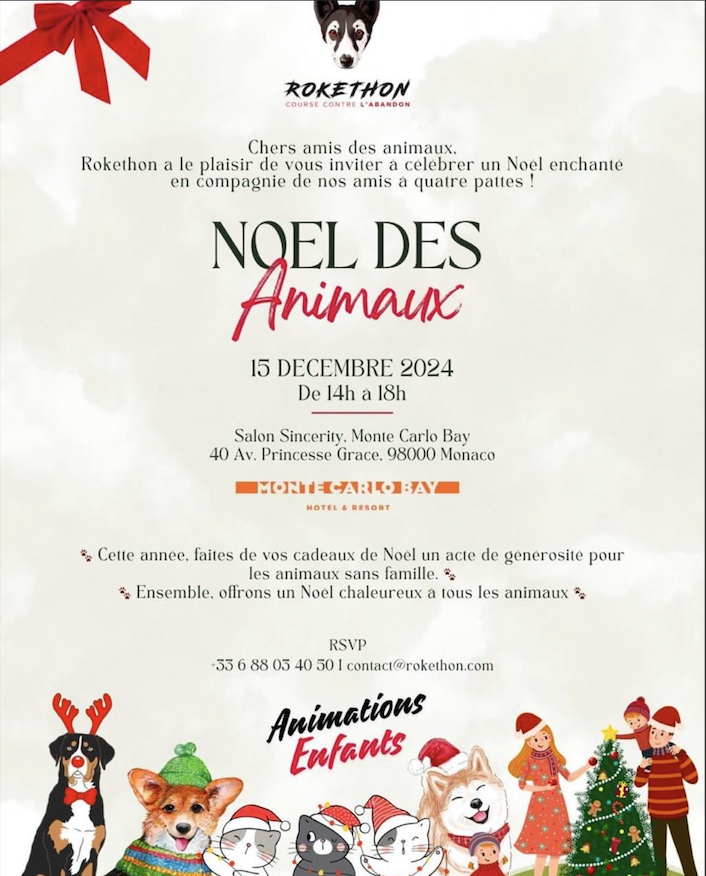 Per tutti gli amanti degli animali, l'associazione Rokethon organizza un Natale speciale  a Monaco con gli amici a 4 zampe presso l'Hotel Monte-Carlo Bay.