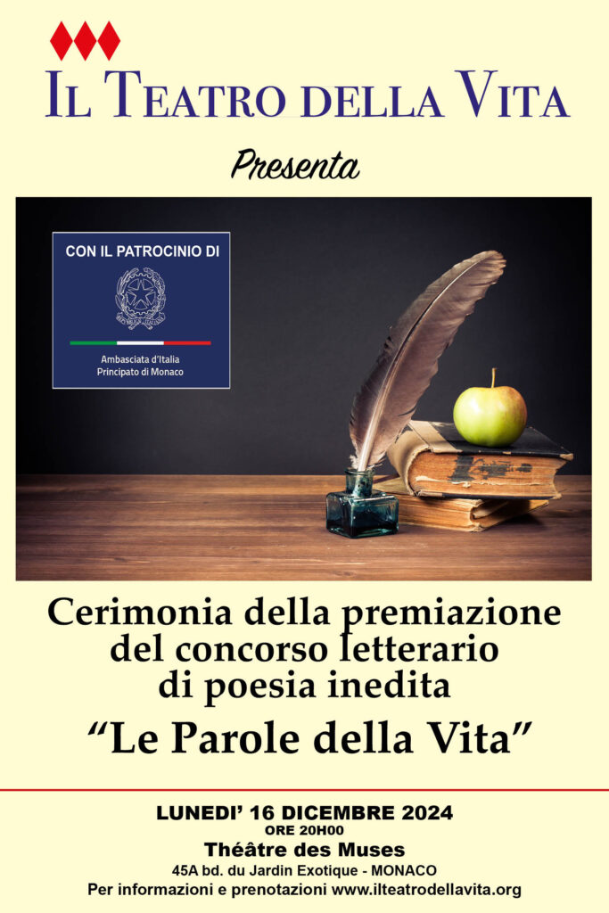 Una ricca serata è proposta da "Il Teatro della Vita" lunedì 16 dicembre alle ore 19 presso il Teatro Des Muses. La poesia e la musica saranno le protagoniste con lo spettacolo e con la premiazione di un concorso di poesia.