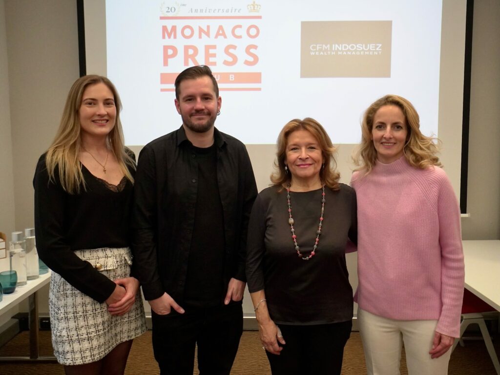 Da sinistra Delia Kriel, vice presidente MPC, Thibault Izoret, Cinzia Colman, presidente MPC e Jessica Pinal vice-presidente MPC