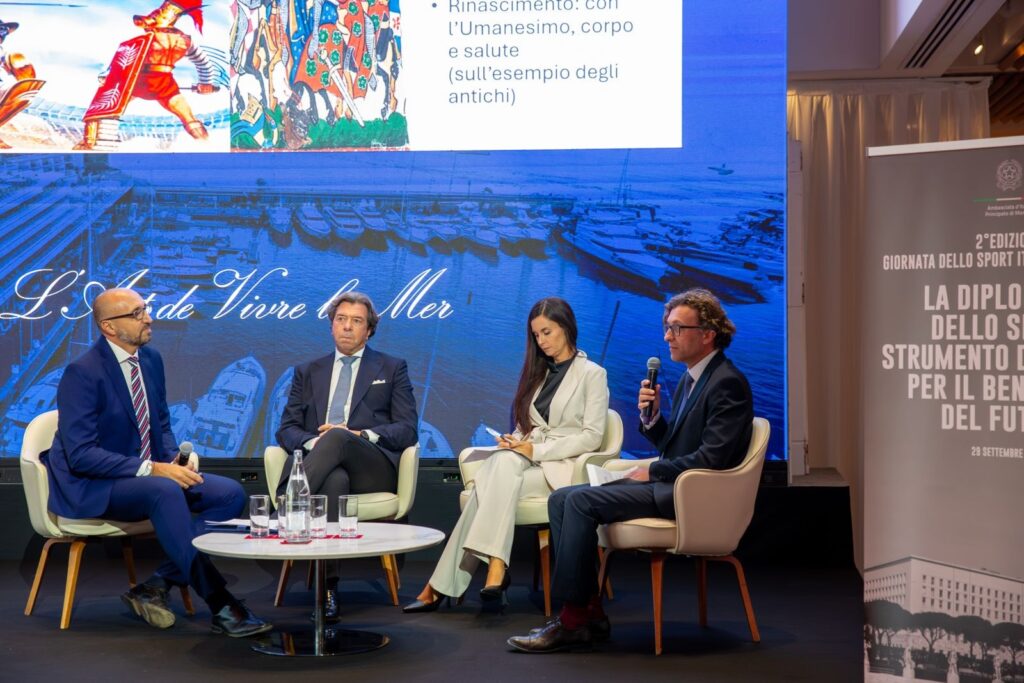 Professoressa Francescca Romana Lenzi, Andrea Carteny e professor Giorgio Meneschincheri sono stati i relatori nel Principato di Monaco della Giornata Mondiale dello sport italiano
