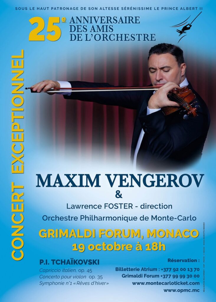 25 anni dell'associazione Les Amis de l'Orchestre Philarmonique de monte-Carlo con il concerto di Maxim Vengerov