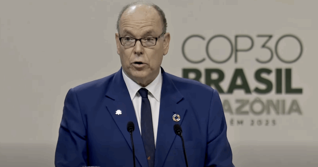 Il Principe Alberto II di Monaco durante la sua allocuzione alla COP30 in Brasile
