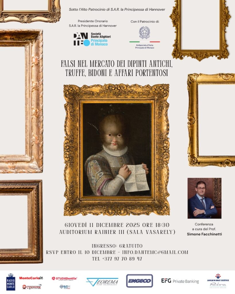 La Dante Alighieri Monaco propone la conferenza con il professor Simone Facchinetti sul mercato dell'arte tra rischi, falsi e grandi affari