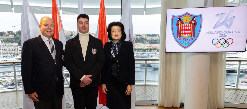 Il Principe Albert II, Arnaud Alessandria e Yvette Lambin-Berti Segretario Generale del Comitato Olimpico monegasco