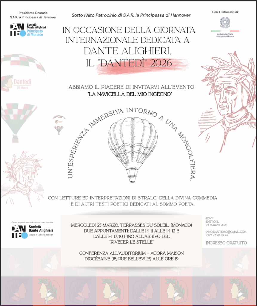 DANTEdì 2026 A MONACO: IL VIAGGIO POETICO DI DANTE il 25 marzo
