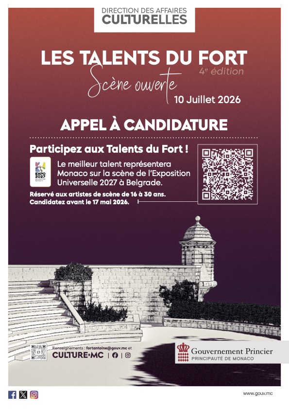 Il 10 luglio torna “Les Talents du Fort”: artisti tra i 16 e i 30 anni potranno esibirsi e concorrere per rappresentare Monaco all’Expo 2027 di Belgrado.