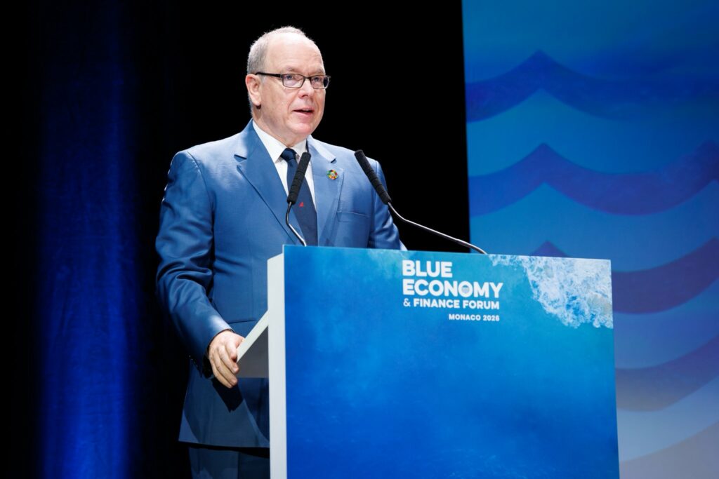 Il Principe Alberto II di Monaco durante il suo intervento alla Blue Economy & Finance Forum