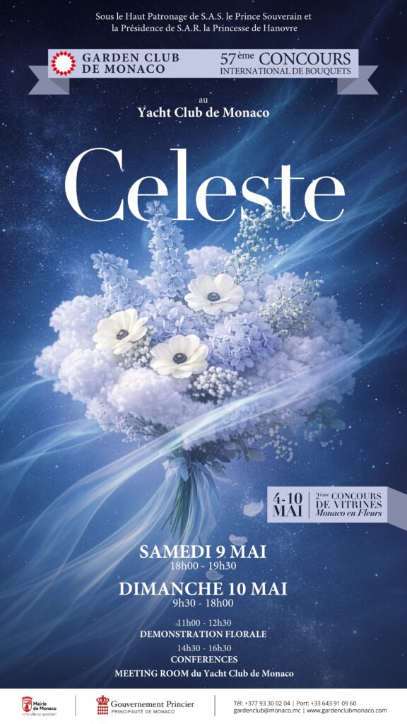 al 4 al 10 maggio il Principato si trasforma in un vero e proprio giardino a cielo aperto con la 2ª edizione del concorso di vetrine Monaco en Fleurs e la 57ª edizione del Concorso Internazionale di Bouquets, quest’anno intitolato Céleste.