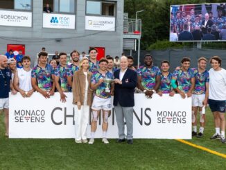 Torneo internazionale di rugby a 7 allo stadio Principe ereditario Jacques a Beausoleil in presenza dei Principi Albert II e Charlène: vittoria dei Seventise e toccante omaggio a Christophe Dominici.