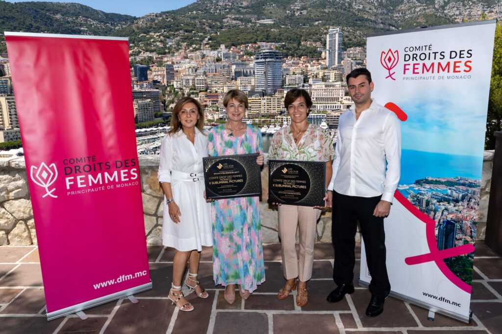 Da sinistra: Dominique Ifergan, Direttrice di produzione ; Isabelle
Berro-Amadeï, Ministro delle Relazioni Estere e della Cooperazione ; Céline
Cottalorda, Delegata Interministeriae per i diritti delle donne e Yoann Boisson, Dirigente di Subliminal Pictures.