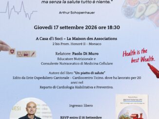 Giovedì 17 settembre alla Casa d'i Soci l'invitato della Dante Monaco sarà il nutrizionista Paolo Di Muro che parlerà di prevenzione cardiovascolare e corrette abitudini alimentari.
