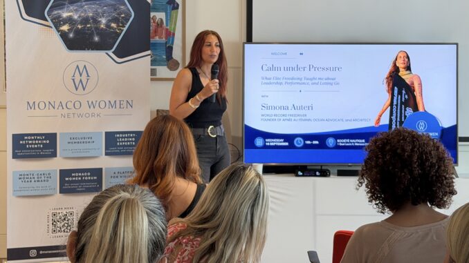 Simona Auteri, quattro volte primatista mondiale CMAS di apnea e sei titoli italiani, è stata l'invitata di Valentina Colman al Monaco Women Network. MonteCarloin l'ha incontrata.