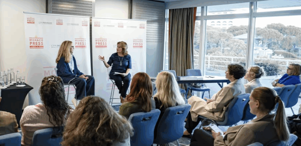 Sandra Nelson intervistata dalla Presidente del Monaco Press Club Cinzia Sgambati Colman